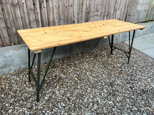 Wooden Folding Trestle Table VGC Rustic Farmhouse Dining Wedding Reclaimed Ex Army Industrial Office Desk