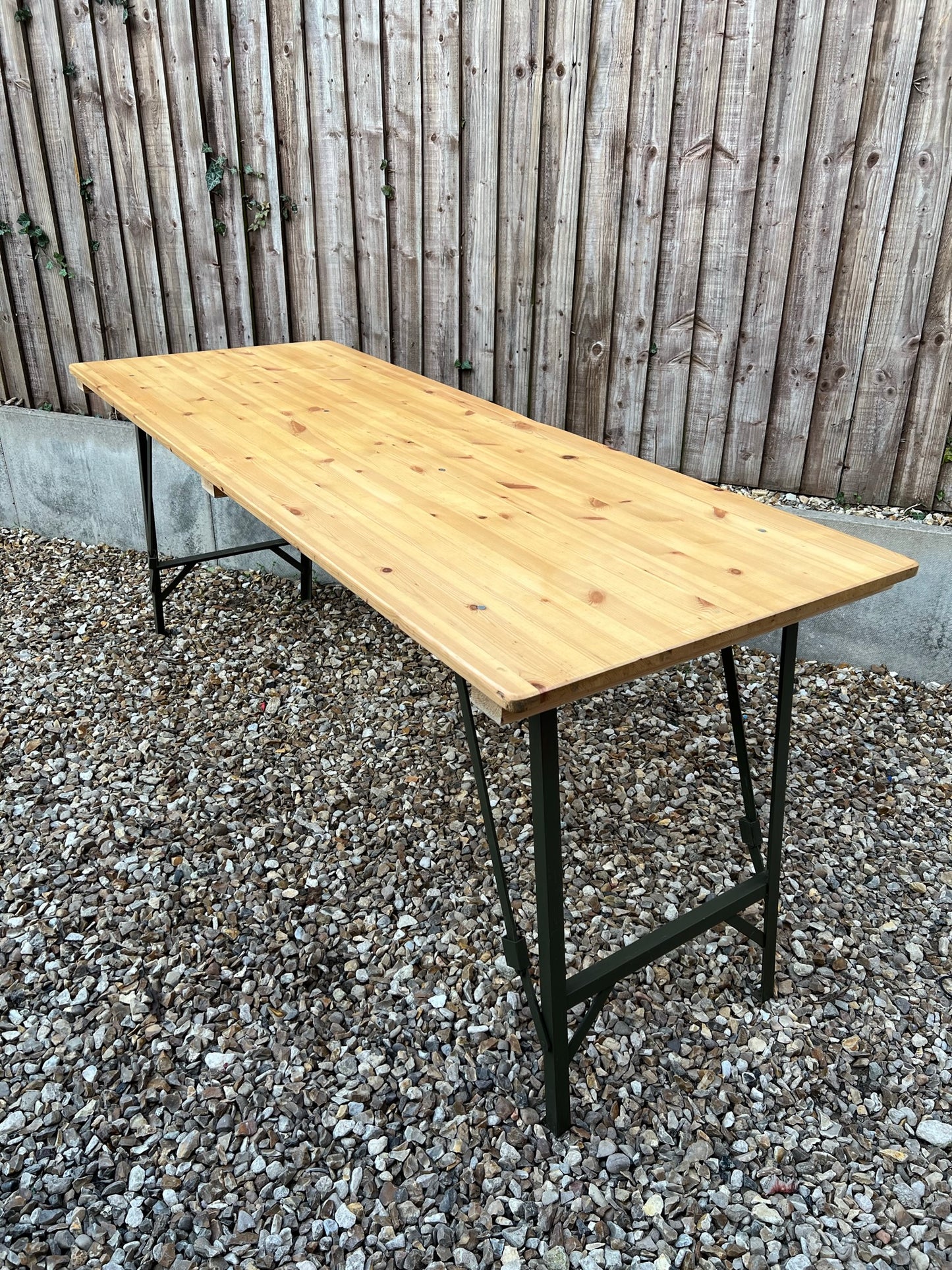 Wooden Folding Trestle Table VGC Rustic Farmhouse Dining Wedding Reclaimed Ex Army Industrial Office Desk