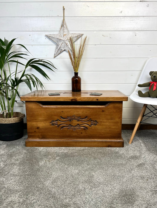 Vintage Wooden Blanket Box Large Chest Trunk Toy Box Storage Rustic Farmhouse Ottoman