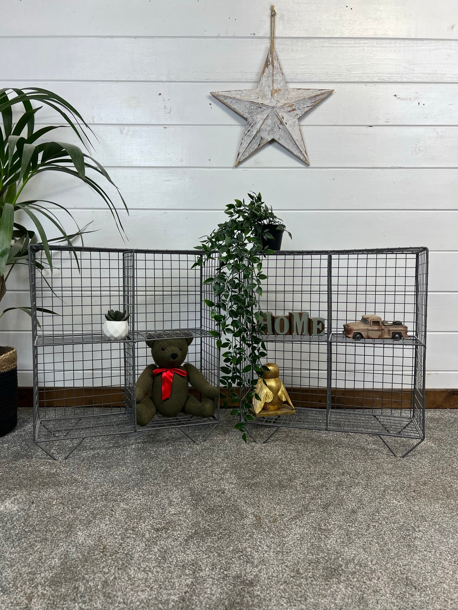 Industrial Wire Cube Shelf Locker Room Wall Shelving Rustic Metal Mesh ...