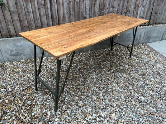 Rustic Wooden Folding Trestle Table VGC Farmhouse Dining Wedding Reclaimed Ex Army Industrial Office Desk