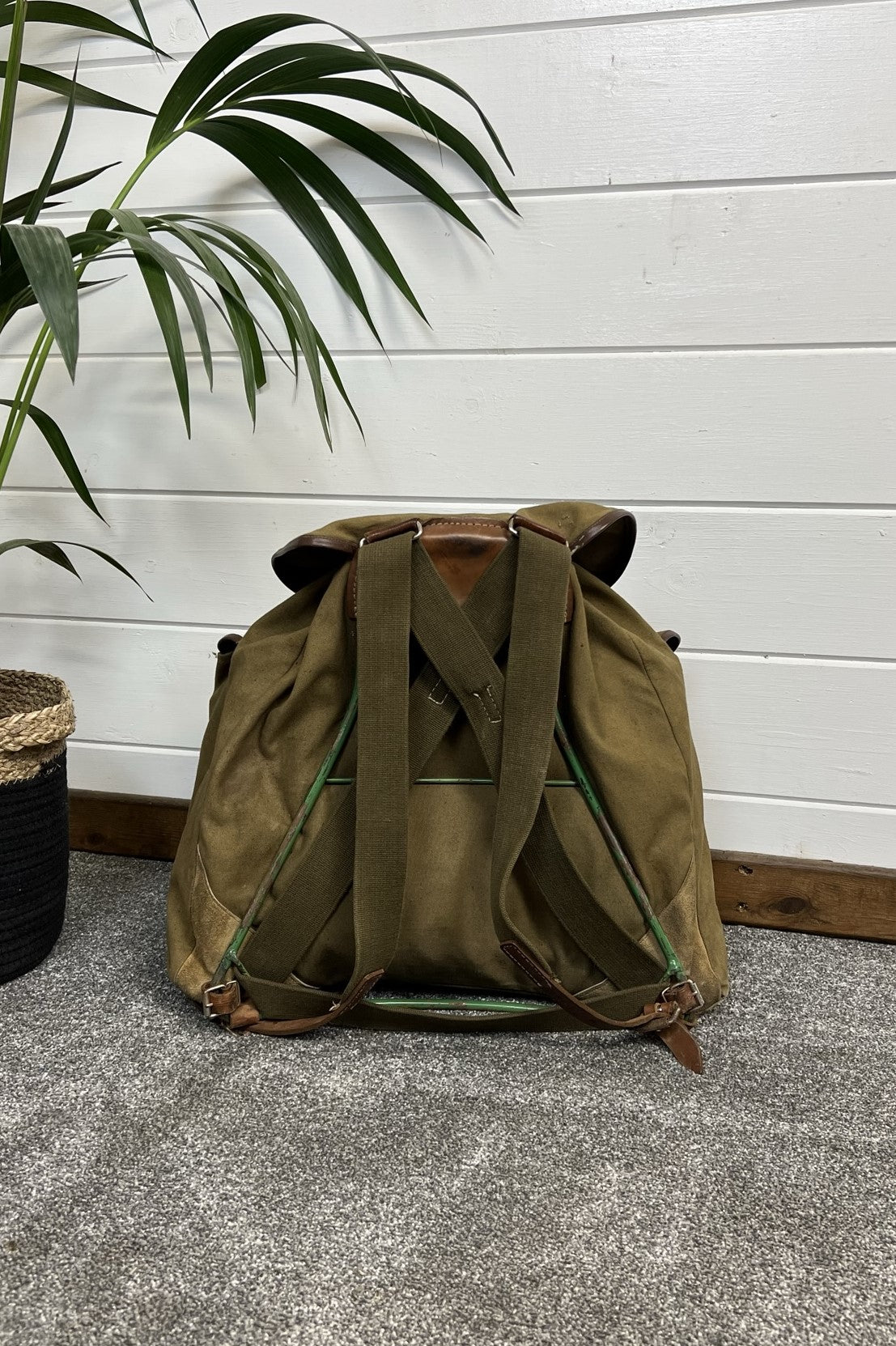 Vintage Scout Rucksack Metal Frame Backpack Canvas & Leather Hiking Camping Explorer