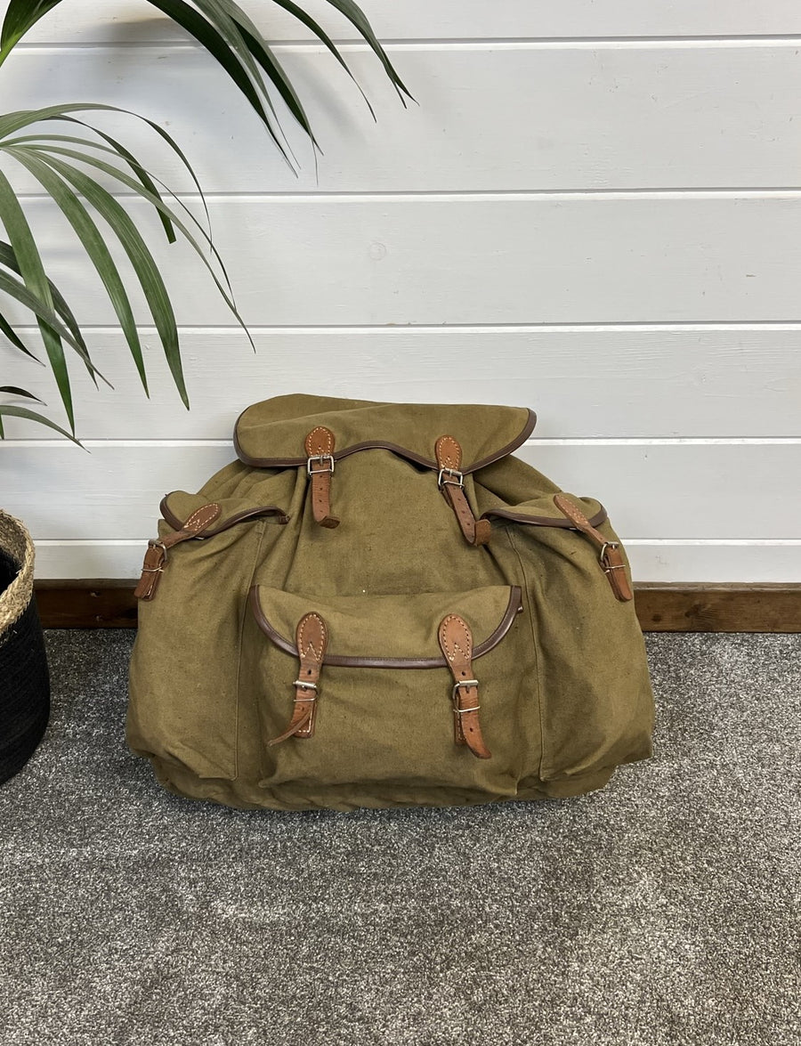 Vintage Scout Rucksack Metal Frame Backpack Canvas Leather