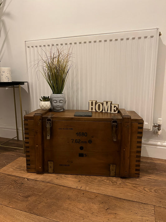 Wooden Ammo Box Vintage 1988 Rustic Storage Toy Chest Industrial Trunk Coffee Table