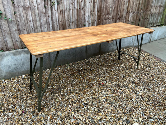 Rustic Wooden Folding Trestle Table Farmhouse Dining Reclaimed Ex Army Industrial Office Desk