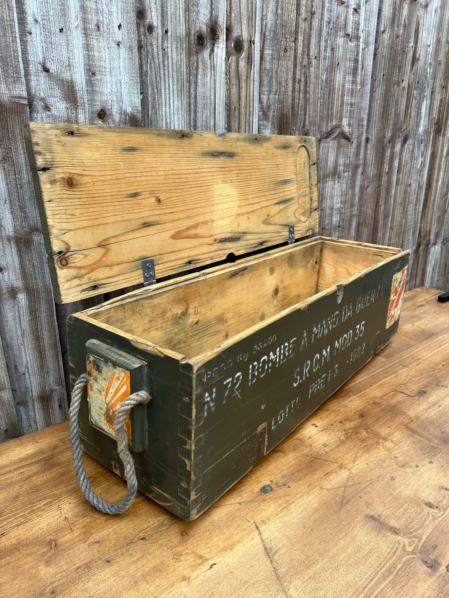 Vintage Rustic Storage Chest 1982 Ammo Box Wooden Industrial Trunk Home Coffee Table