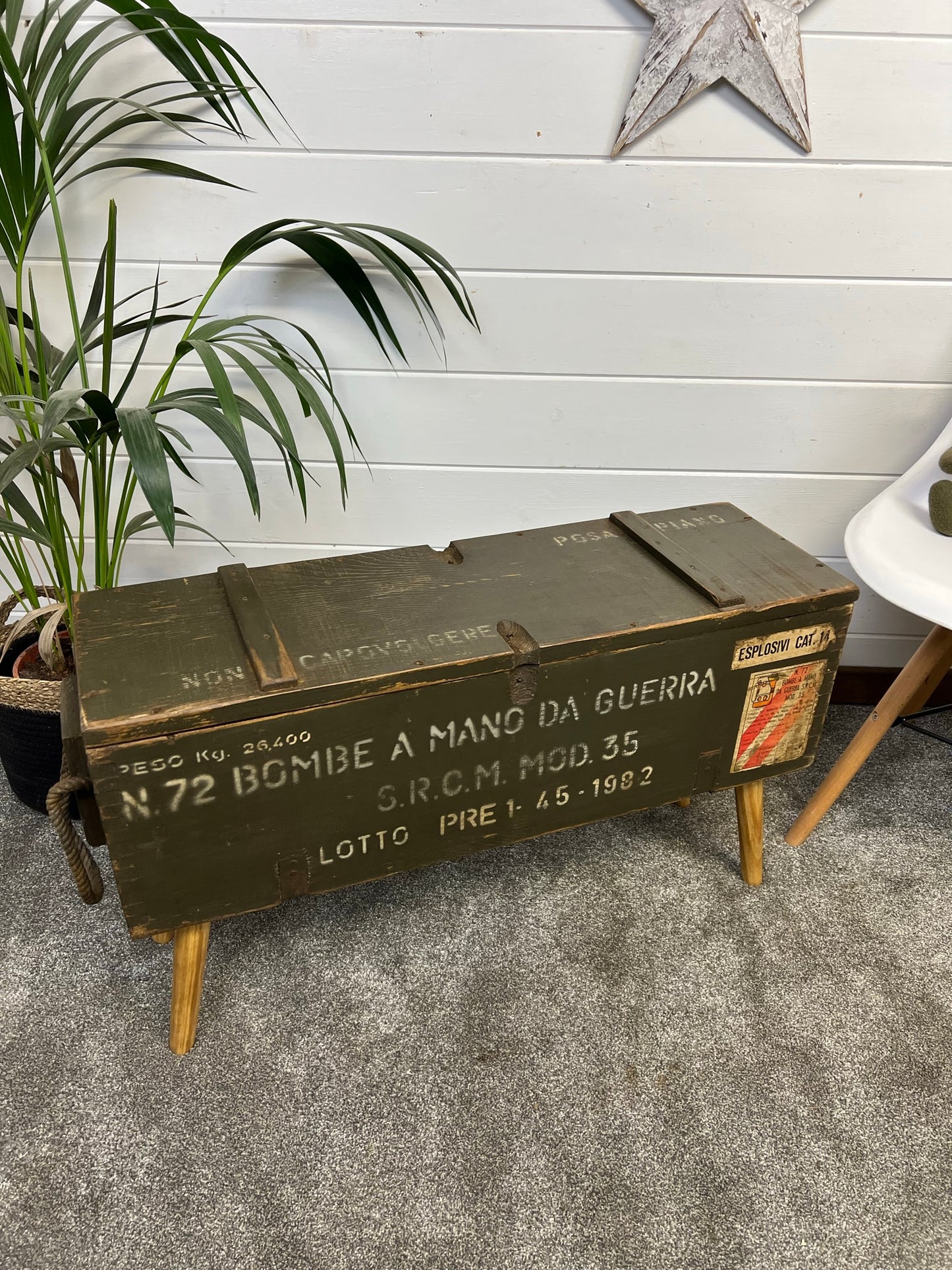 Vintage Wooden Ammo Box Side Table 1982 Rustic Storage Chest Industrial Trunk Home Coffee Table