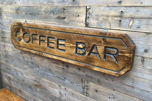 Rustic Coffee Bar Wall Sign Handmade Industrial Cafe Restaurant Kitchen Reclaimed Décor