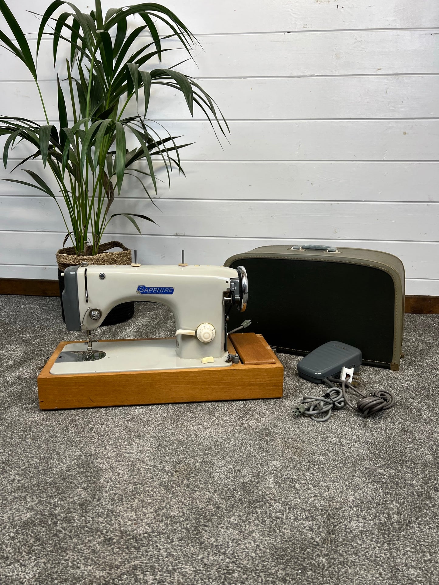 Vintage Jones Sapphire Model 57 Sewing Machine With Case Good Working Order