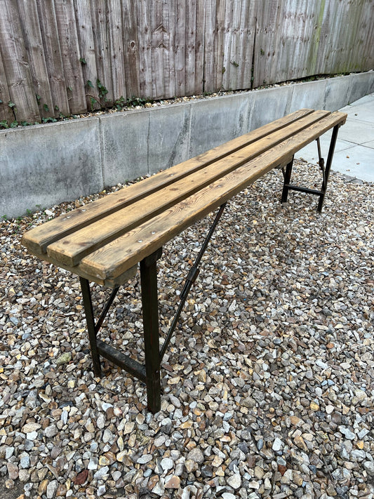 Rustic Industrial Bench Wooden Folding Trestle Bench Farmhouse Dining Seat Reclaimed Army