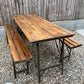 Rustic Wooden Folding Trestle Table Bench Set Farmhouse Home Dining Garden Reclaimed