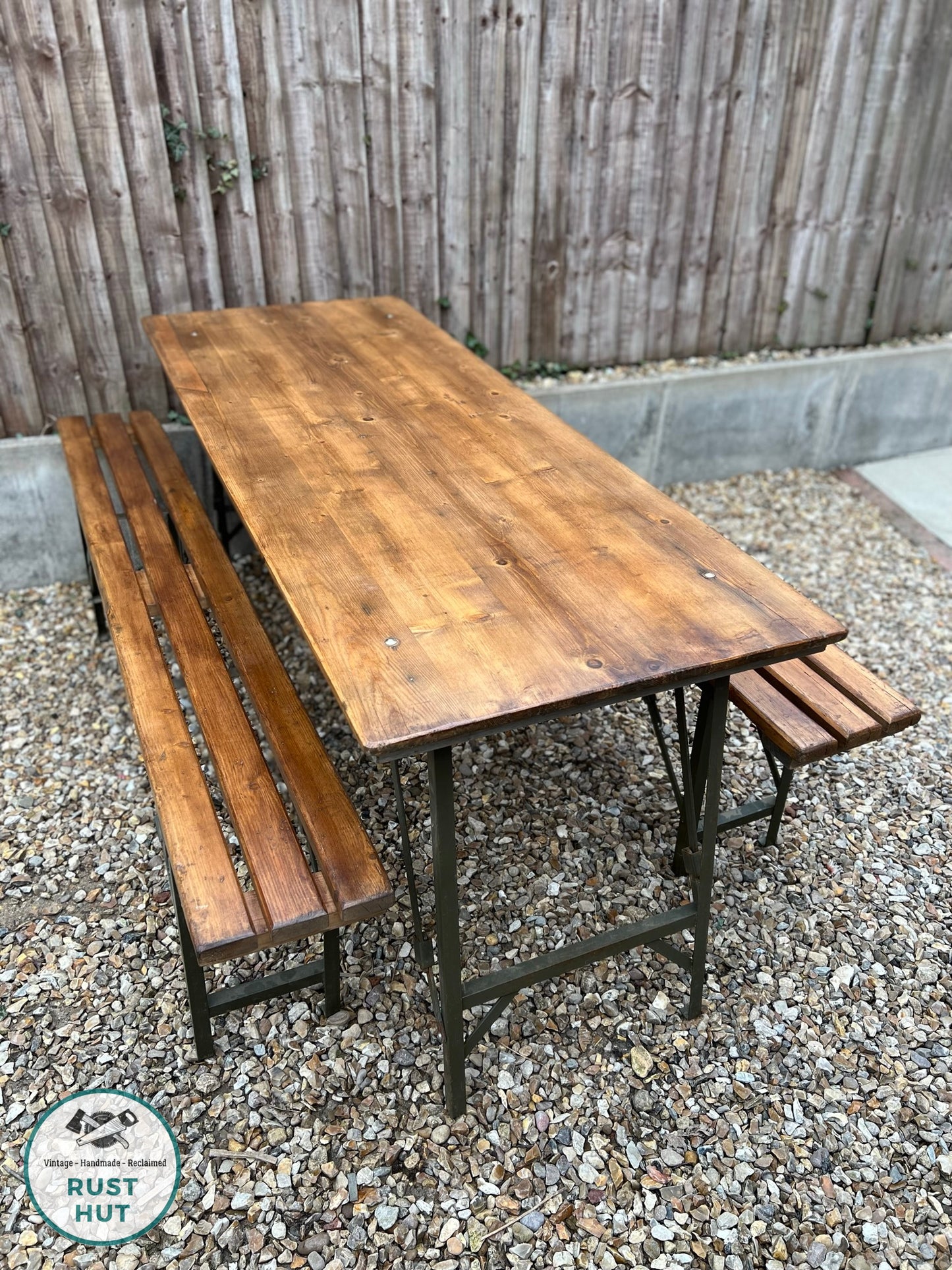 Rustic Wooden Folding Trestle Table Bench Set Farmhouse Home Dining Garden Reclaimed