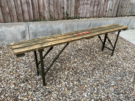 Rustic Industrial Bench Wooden Folding Trestle Army Patina Farmhouse Dining Seat