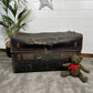 Vintage Antique 19th Century Canvas & Leather Steamer Trunk Large Travel Chest Blanket Box
