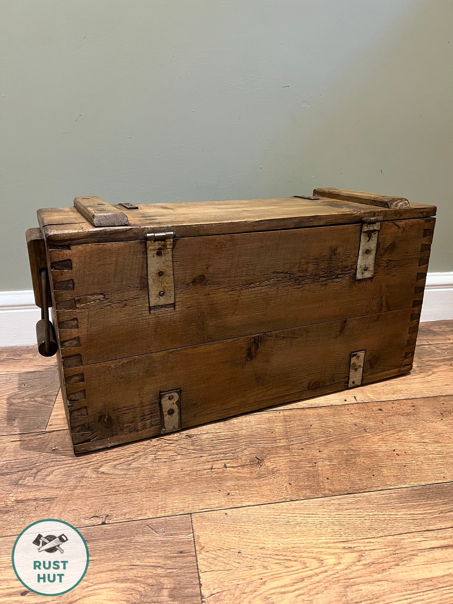 Wooden Ammo Box Vintage 1971 Rustic Storage Toy Chest Industrial Trunk Coffee Table