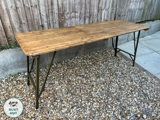 Rustic Wooden Folding Trestle Table Farmhouse Dining Reclaimed Ex Army Industrial Office Desk