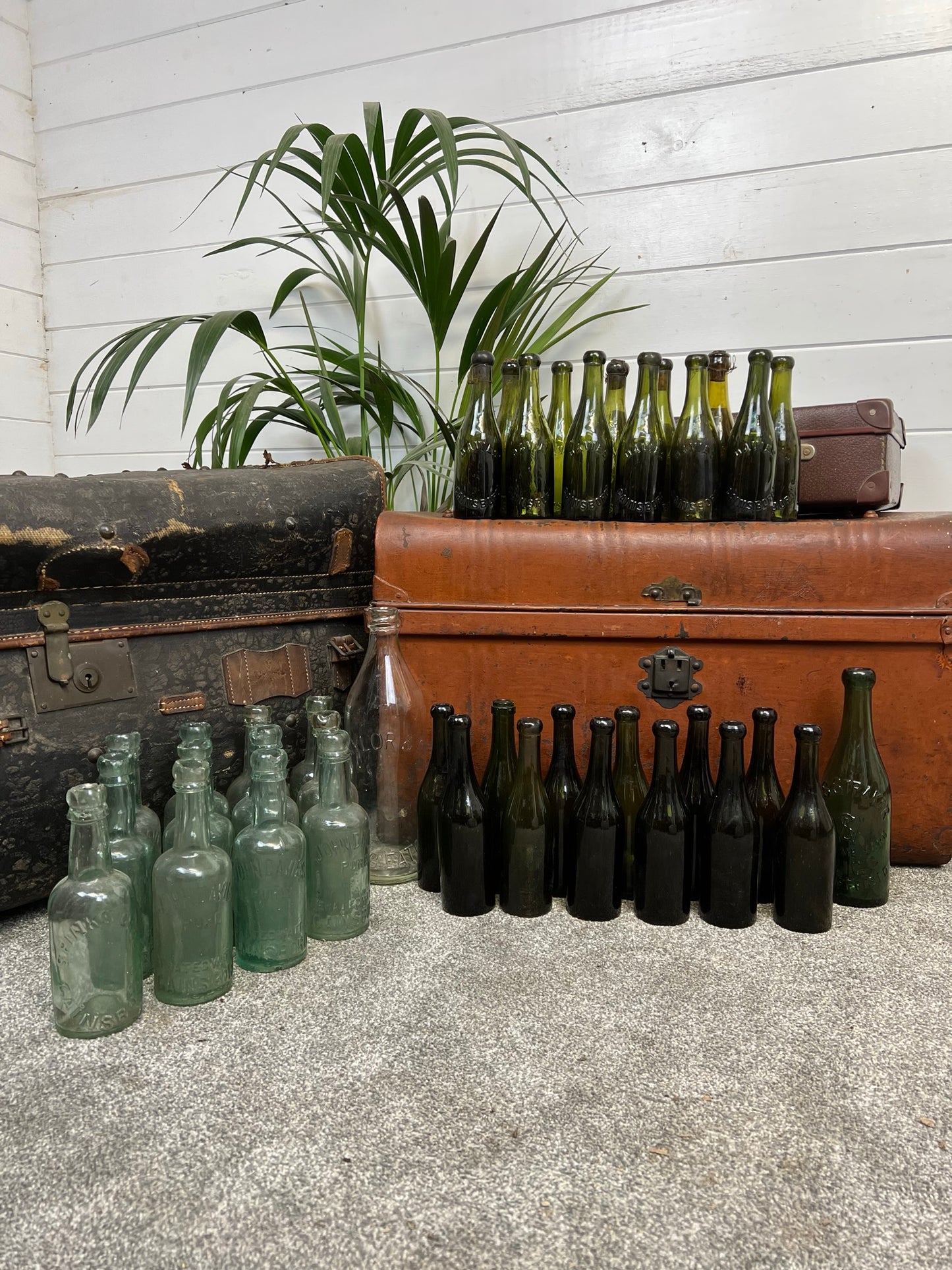 5x Vintage Green Glass Bottles "Davies Gainsboro" Decorative Codd Shelf Decor Wedding Decor Rustic Home Deco