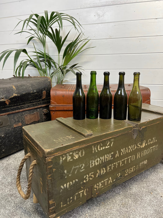 5x Vintage Green Glass Bottles Plain Decorative Codd Neck Bottle Wedding Decor Rustic Home Deco