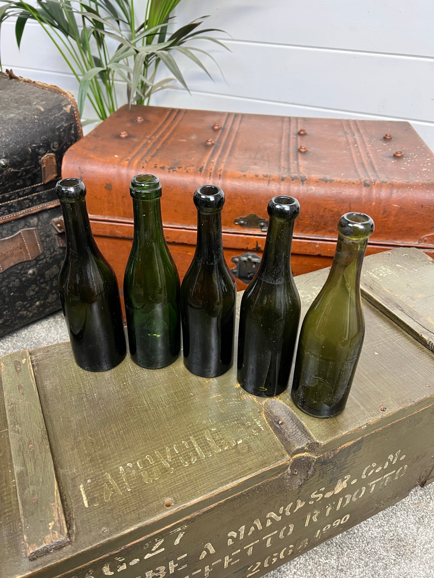 5x Vintage Green Glass Bottles Plain Decorative Codd Neck Bottle Wedding Decor Rustic Home Deco