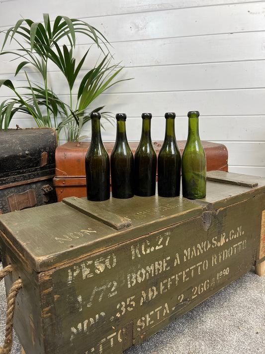 5x Vintage Glass Bottles Plain Green Decorative Codd Shelf Decor Wedding Decor Rustic Home Deco