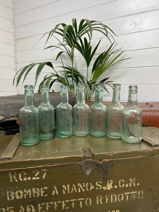 7x Vintage Clear Glass Water Bottles John Davies Shelf Decor Display Vintage Rustic Wedding Prop