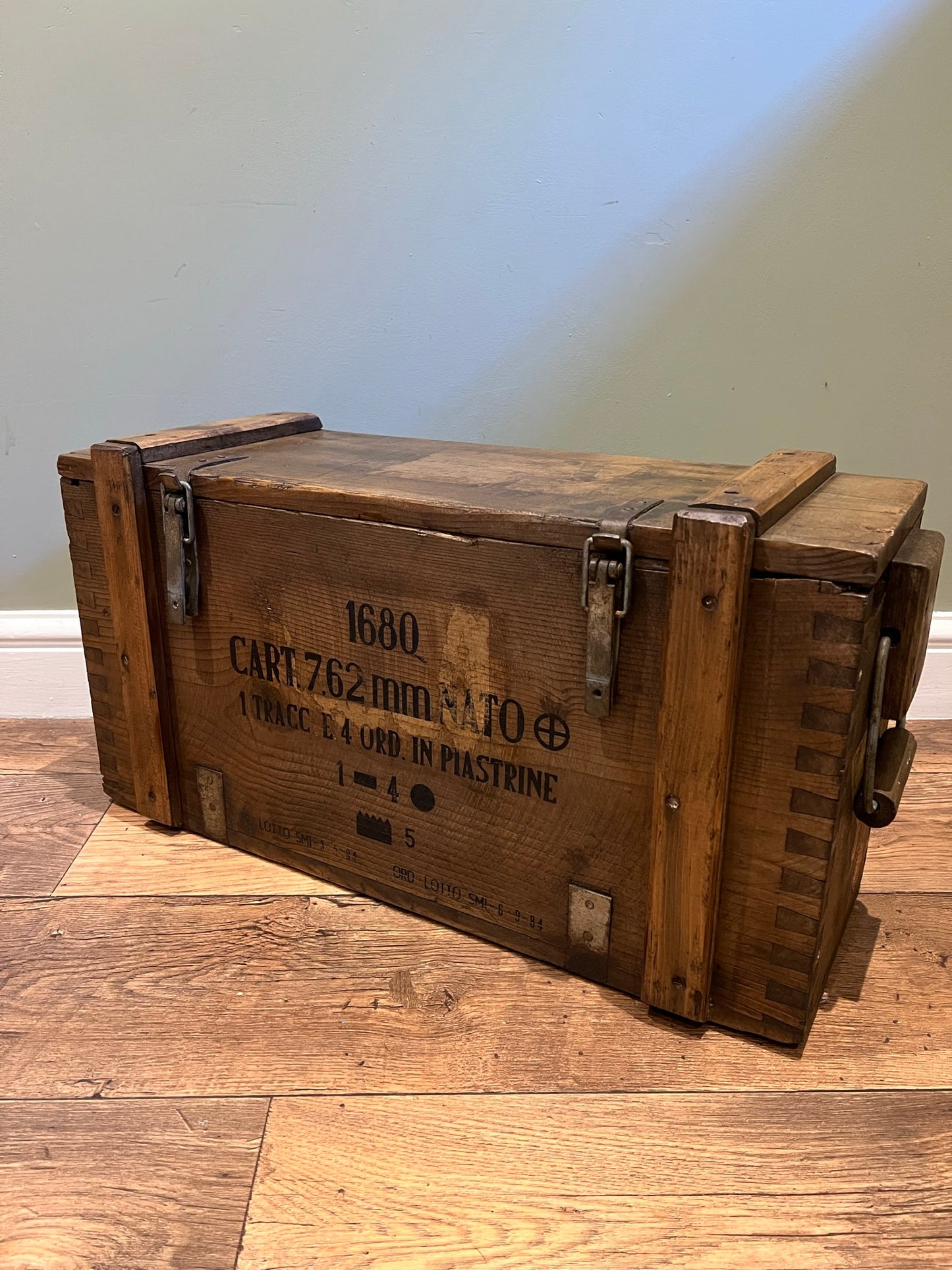 Wooden Ammo Box Vintage 1984 Rustic Storage Toy Chest Industrial Trunk Coffee Table