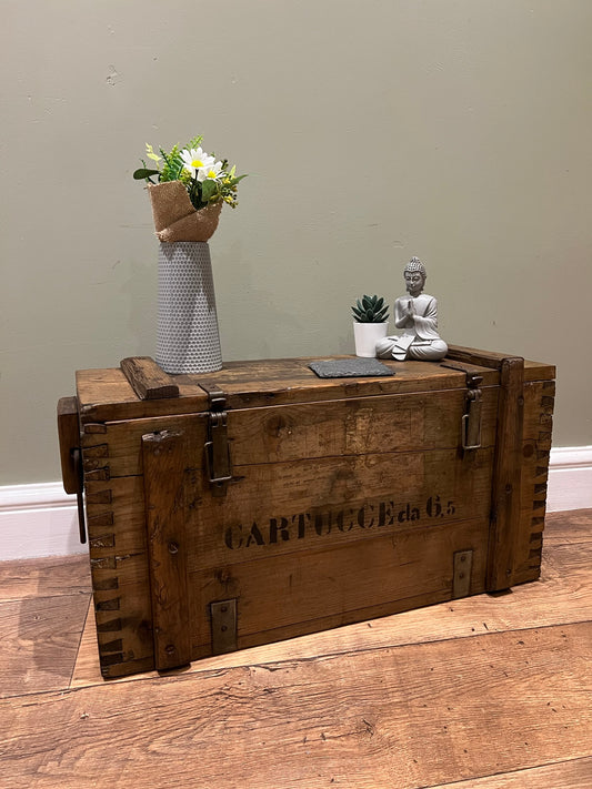 Wooden Ammo Box Vintage 1971 Rustic Storage Toy Chest Industrial Trunk Coffee Table