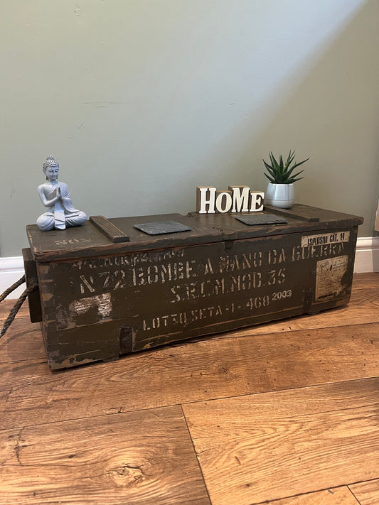 Vintage Rustic Storage Chest Ammo Box Wooden Industrial Trunk Home Coffee Table