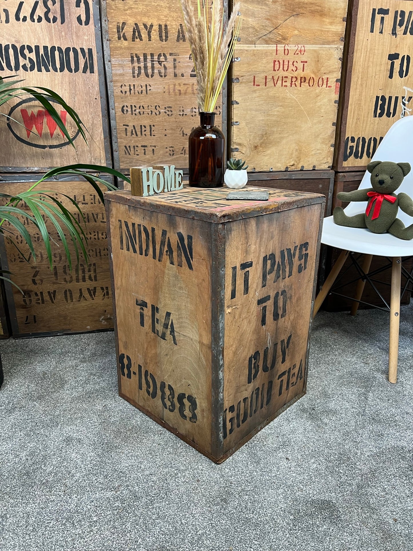 Vintage Tea Crate "It Pays To Buy Good Tea" Rustic Decor Chest Side Coffee Table Box