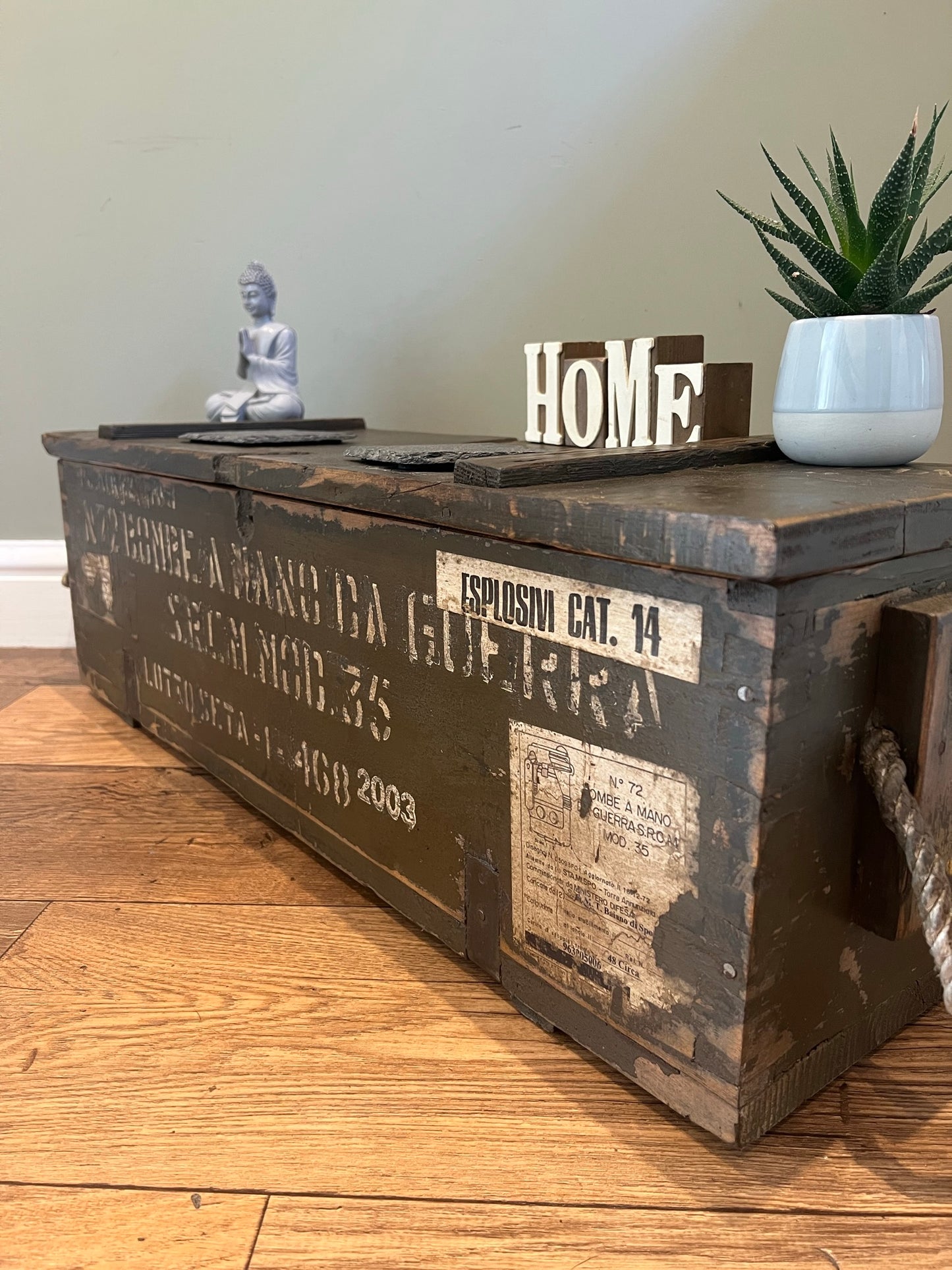 Vintage Rustic Storage Chest Ammo Box Wooden Industrial Trunk Home Coffee Table