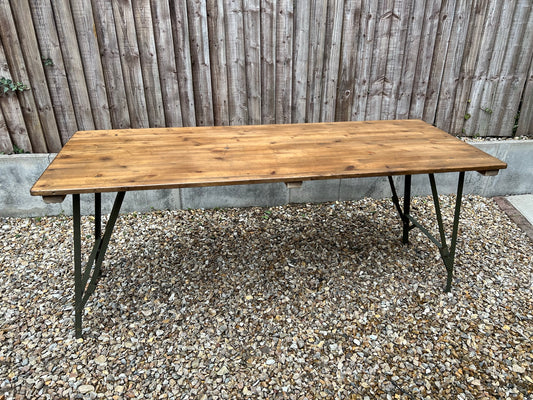 Rustic Wooden Folding Trestle Table Farmhouse Dining Reclaimed Ex Army Industrial Office Desk