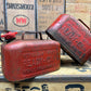 2x Vintage Metal Petrol Cans Petroleum Spirit Ready-Can Rustic Patina Garage Display Prop