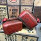 2x Vintage Metal Petrol Cans Petroleum Spirit Ready-Can Rustic Patina Garage Display Prop