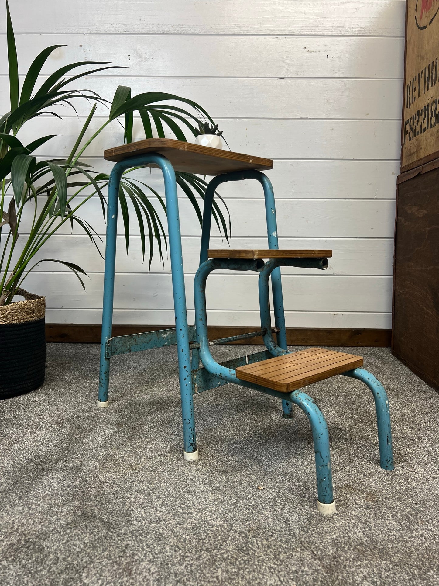 Vintage Folding Step Stool Rustic Industrial Pantry Larder Steps Farmhouse Kitchen Grocery Shop