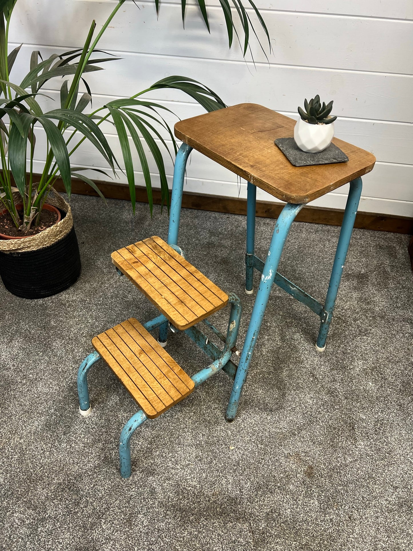 Vintage Folding Step Stool Rustic Industrial Pantry Larder Steps Farmhouse Kitchen Grocery Shop