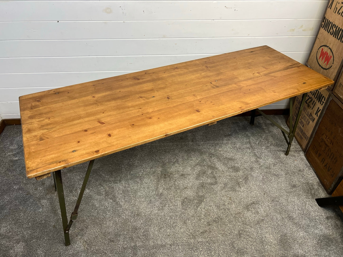 Rustic Vintage Wooden Folding Trestle Table Industrial Farmhouse Dining Desk Reclaimed Army