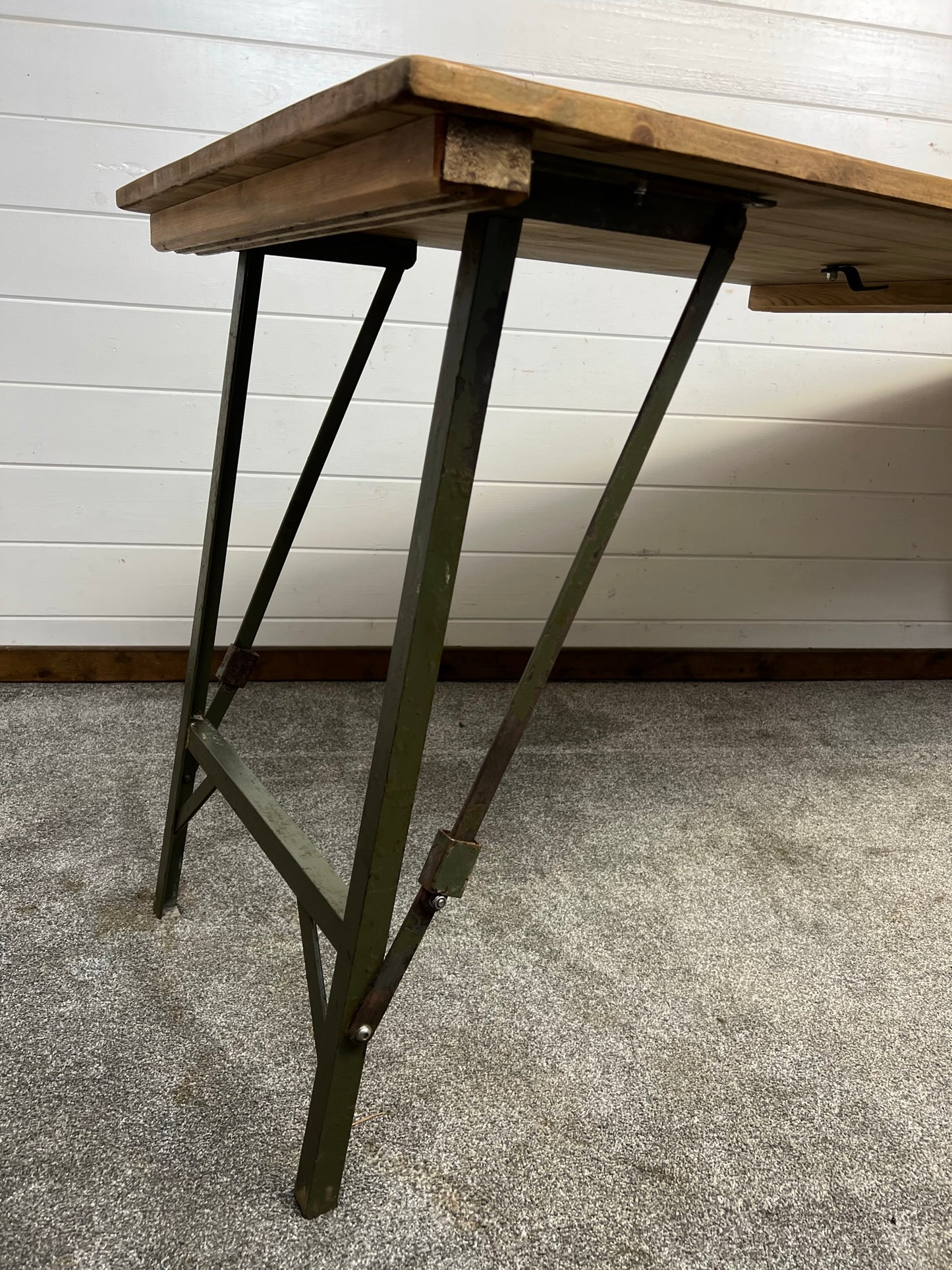 Rustic Vintage Wooden Folding Trestle Table Industrial Farmhouse Dining Desk Reclaimed Army