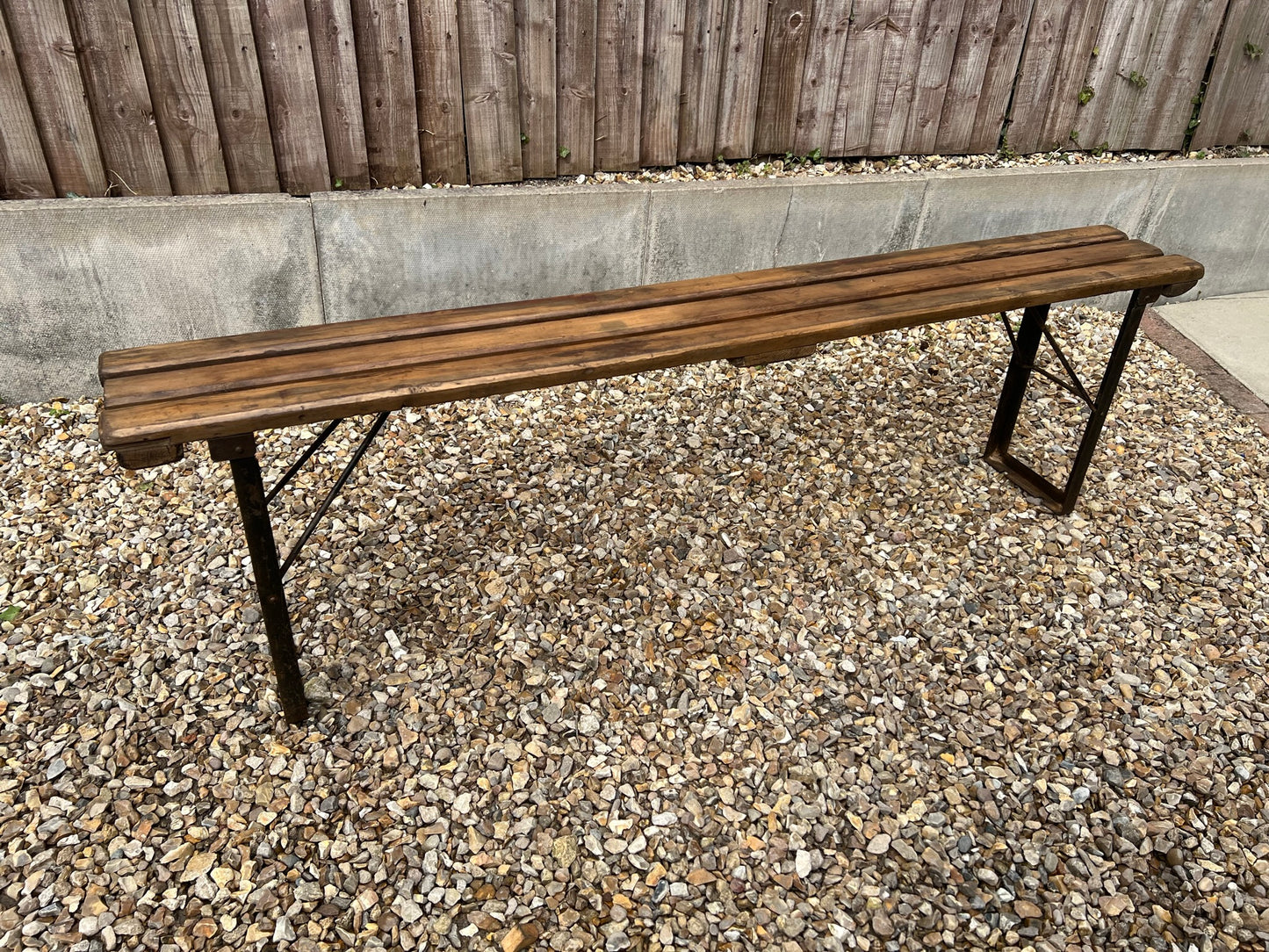 Wooden Folding Trestle Bench Vintage Ex Army Waxed Rustic Industrial Farmhouse Dining Seat