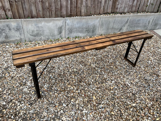 Vintage Folding Trestle Bench Rustic Farmhouse Dining Industrial Seat Reclaimed Army