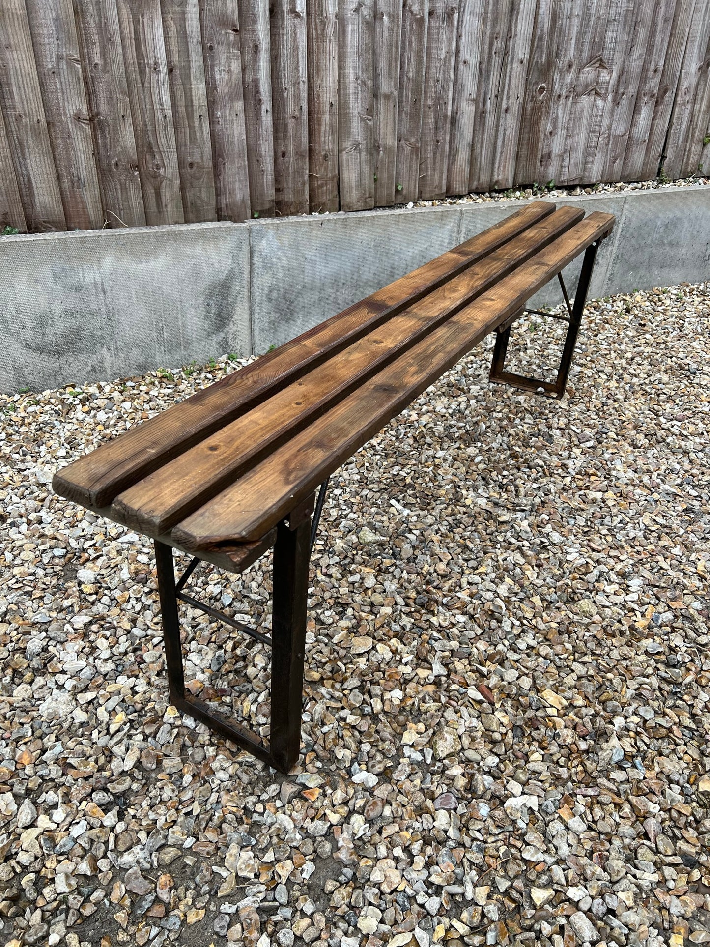 Vintage Folding Trestle Bench Rustic Farmhouse Dining Industrial Seat Reclaimed Army