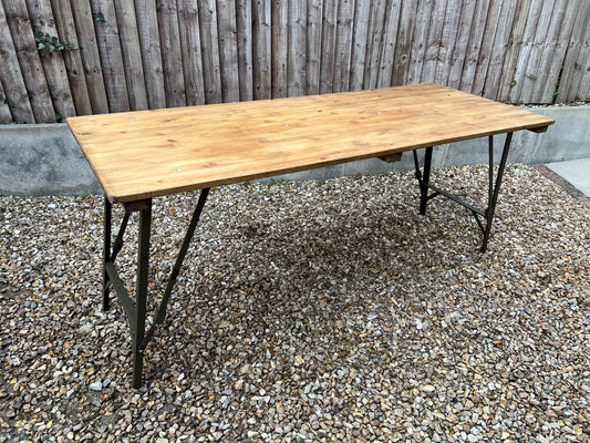 Rustic Industrial Trestle Table Wooden Folding Table VGC Reclaimed Farmhouse Dining Ex Army Office Desk