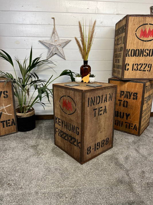 Vintage Tea Chest Box Rustic Reclaimed Coffee Side Table Farmhouse Decor Retail Display