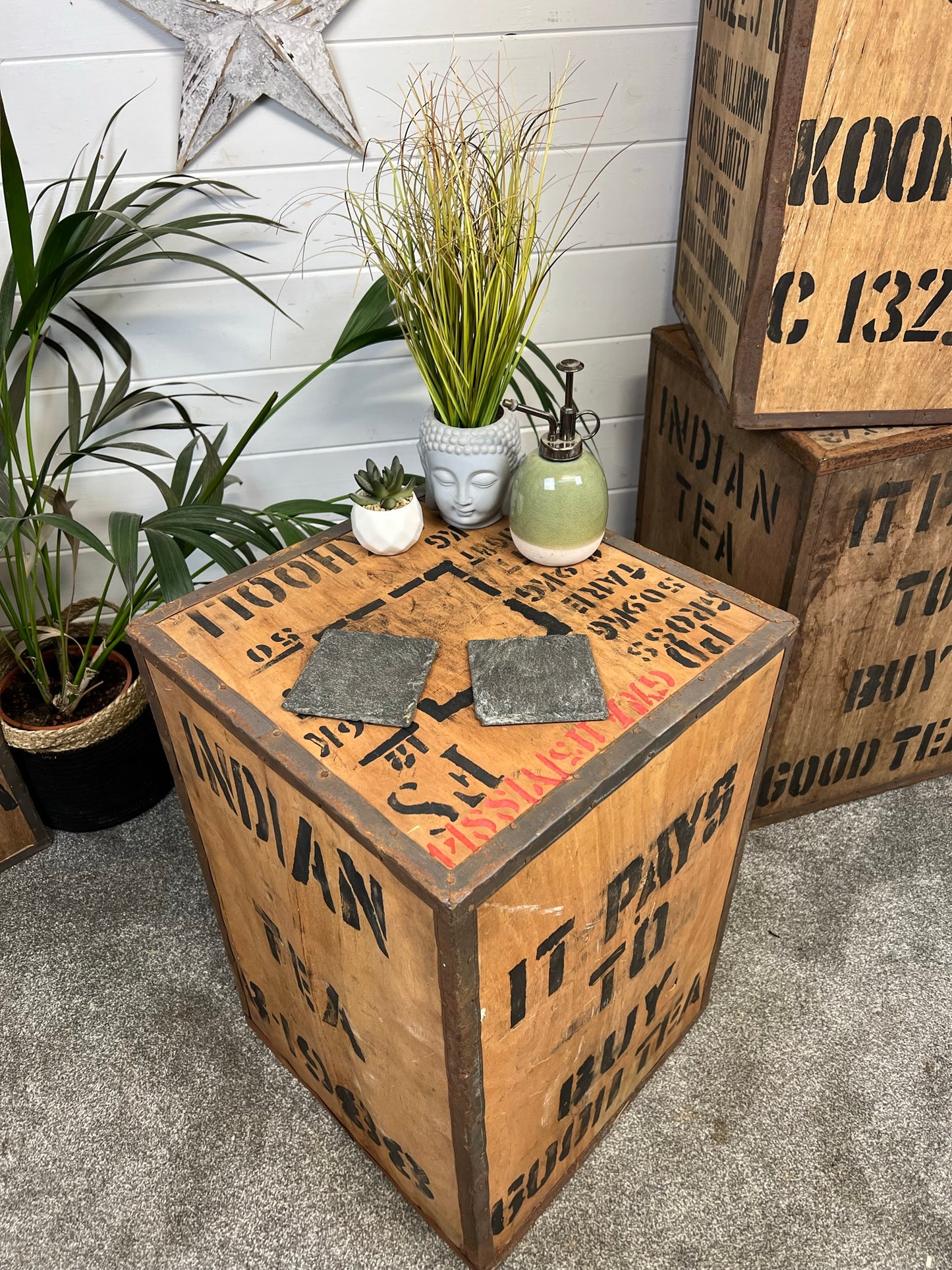Rustic Industrial Vintage Tea Crate Wooden Box Coffee Side Table Home Shop Display