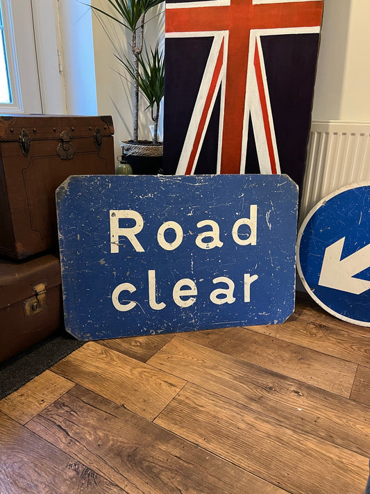 Vintage Military Road Traffic Sign "Road Clear" Aluminium Retro Man Cave Bar Cafe Decor