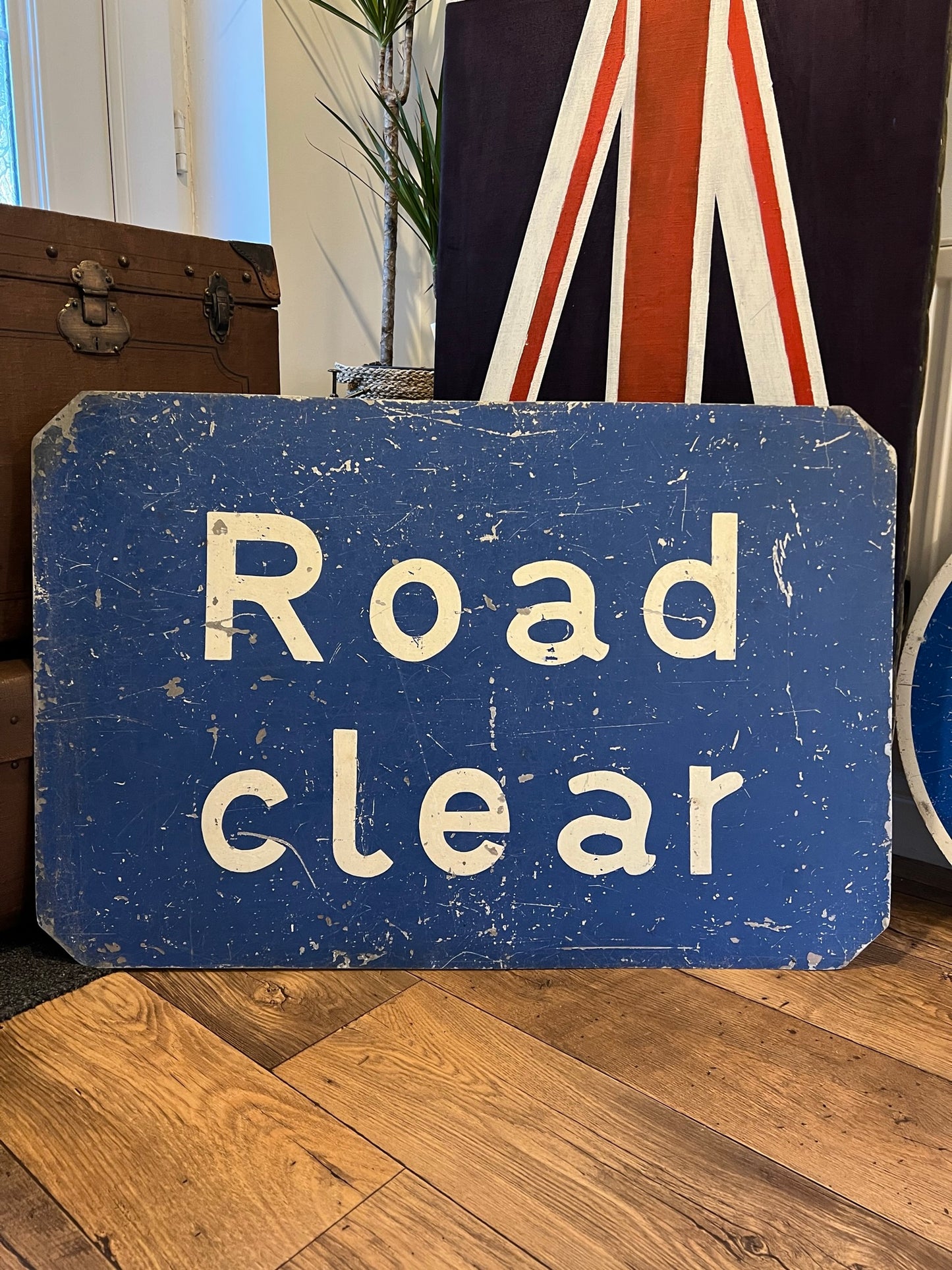 Vintage Military Road Traffic Sign "Road Clear" Aluminium Retro Man Cave Bar Cafe Decor
