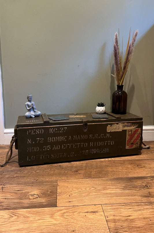 Wooden Ammo Box Vintage Rustic Storage Chest Industrial Trunk Home Coffee Table