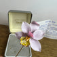 Fleur 2000 Margot Cousins Bone China Stick Pin Brooch & Earring Set Vintage Orchid