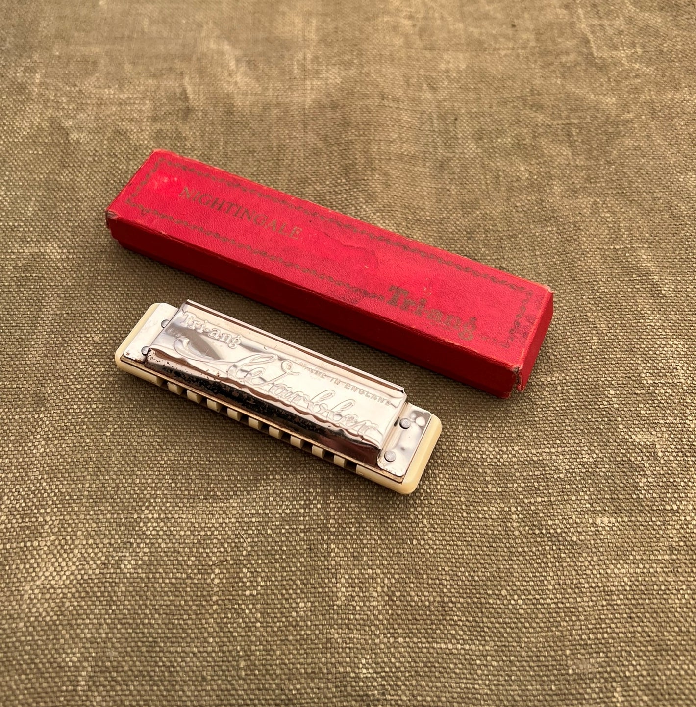 Vintage Rare Tri-ang Nightingale Warbler Mouth Organ Harmonica In Box Collectable Toy Triang