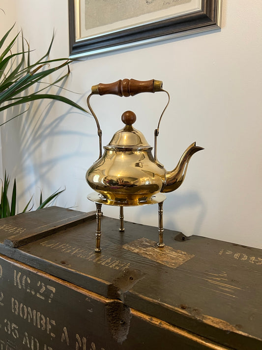 Vintage Brass Teapot Kettle With Stand Trivet Home Decor Decorative Farmhouse