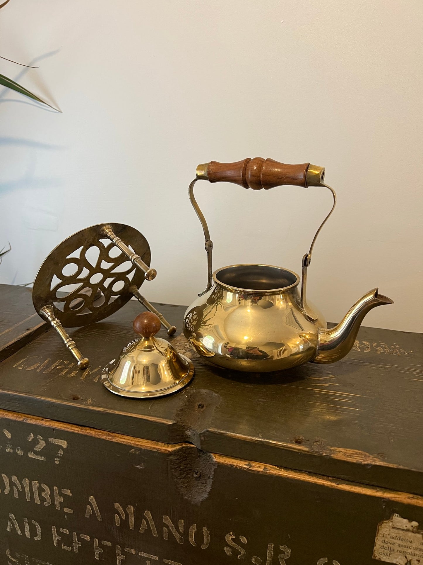 Vintage Brass Teapot Kettle With Stand Trivet Home Decor Decorative Farmhouse